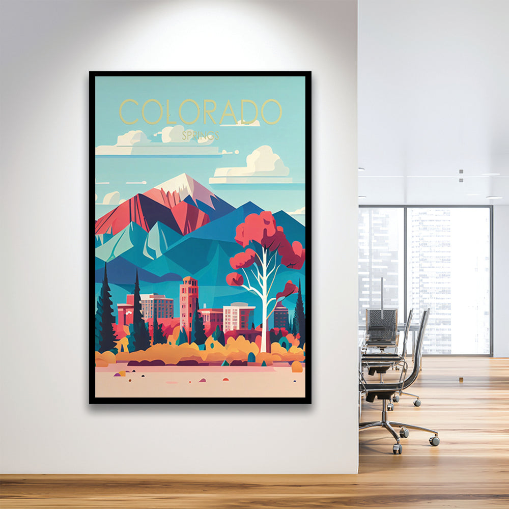 Colorado Springs Retro Art Print, Colorado Springs City Wall Art, Framed Art Print, Picture Framed, Painting Art