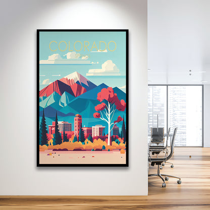 Colorado Springs Retro Art Print, Colorado Springs City Wall Art, Framed Art Print, Picture Framed, Painting Art