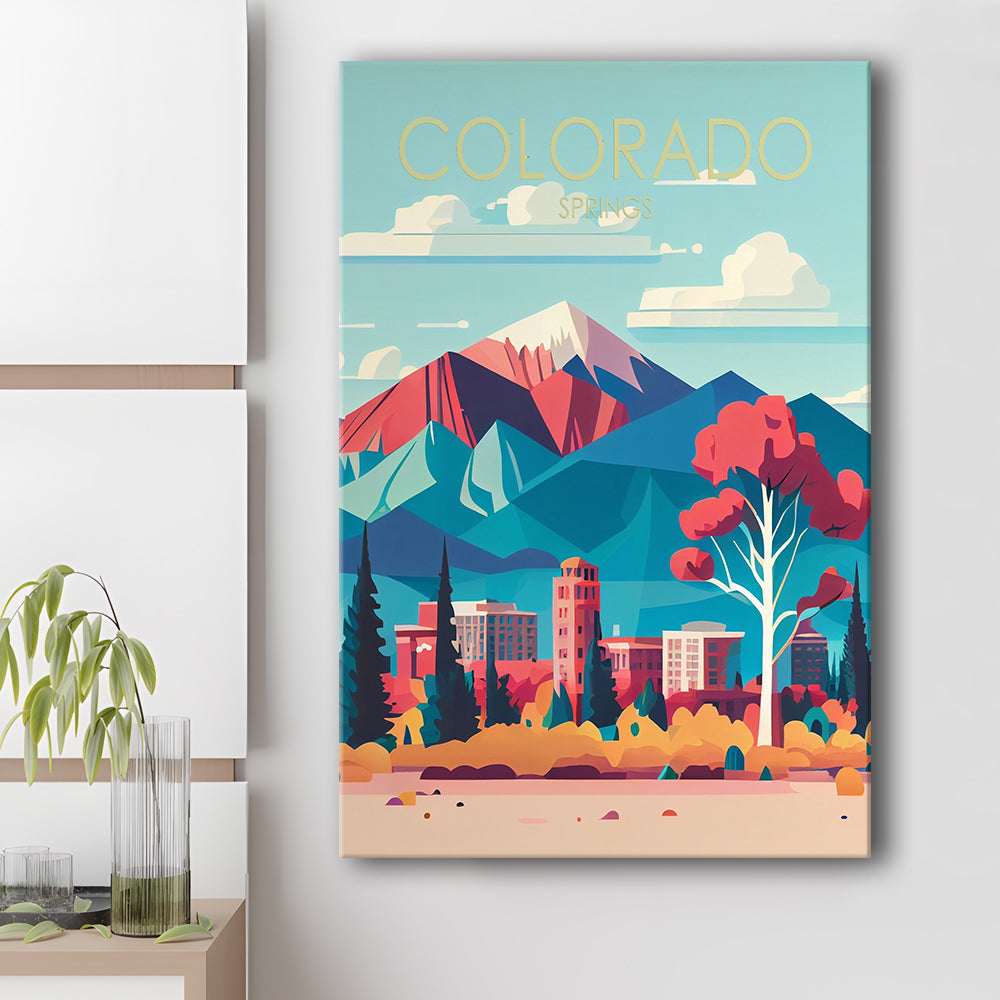 Colorado Springs Retro Art Print, Colorado Springs City Wall Art, Canvas Print, Painting Canvas, Living Room Decor