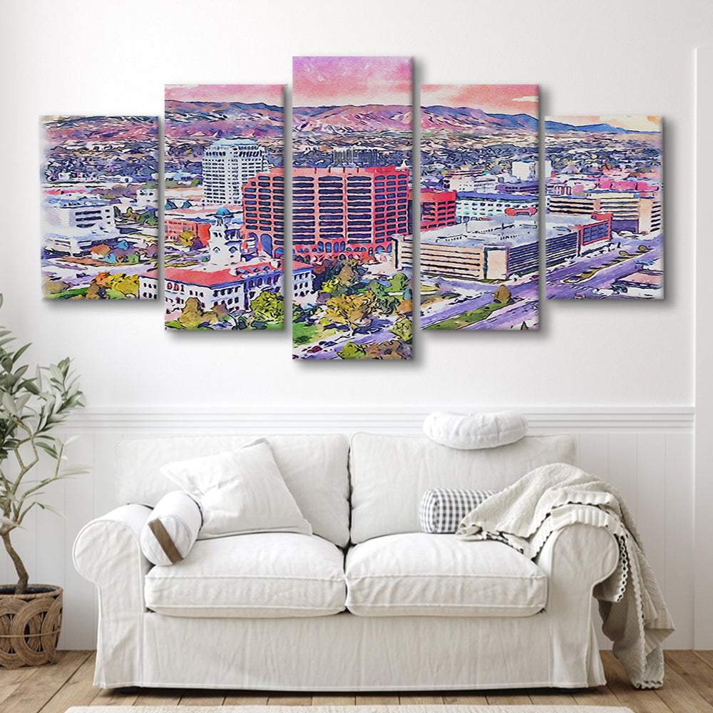 Colorado Springs Watercolor, Colorado Springs Colorado, Sport Art, Mixed 5 Panel, Canvas Print Wall Art