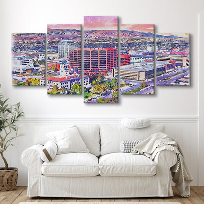 Colorado Springs Watercolor, Colorado Springs Colorado, Sport Art, Mixed 5 Panel, Canvas Print Wall Art