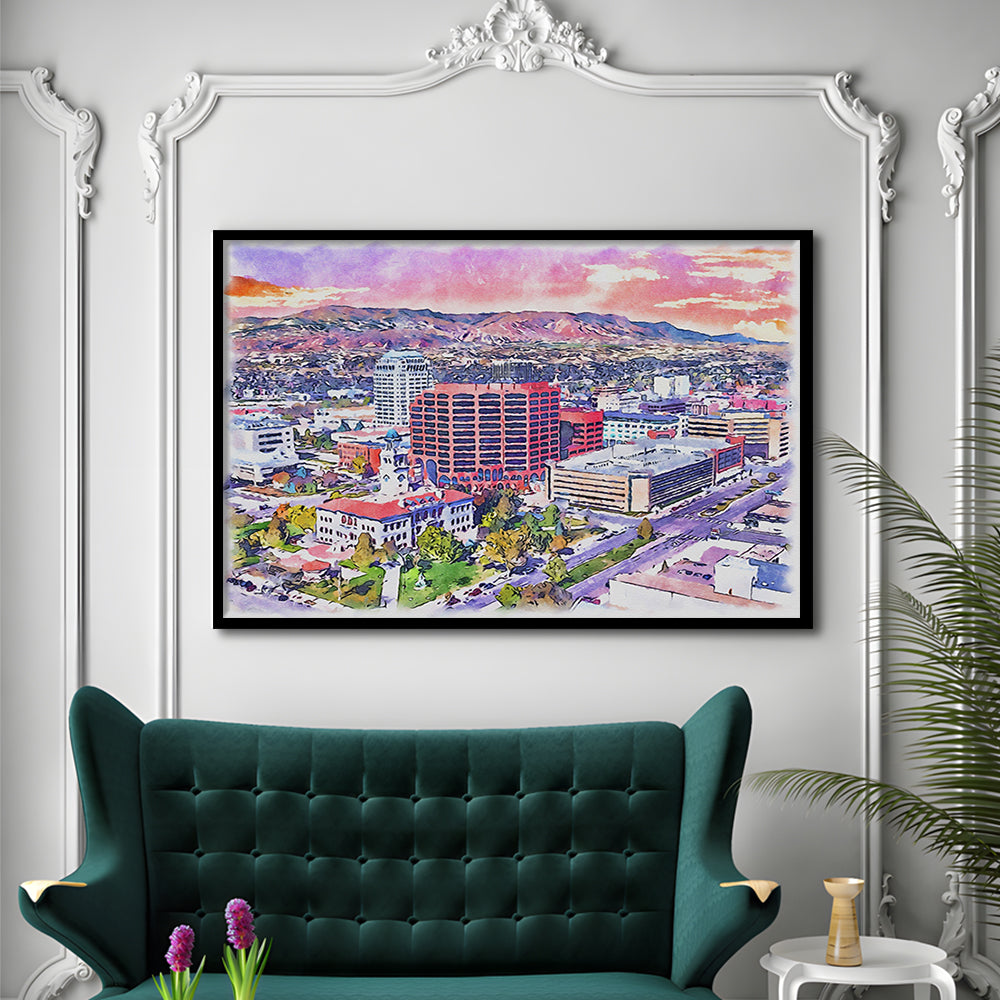 Colorado Springs Watercolor, Colorado Springs Colorado, Sport Gift Art, Framed Art Print Wall Decor