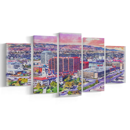 Colorado Springs Watercolor, Colorado Springs Colorado, Sport Art, Mixed 5 Panel, Canvas Print Wall Art
