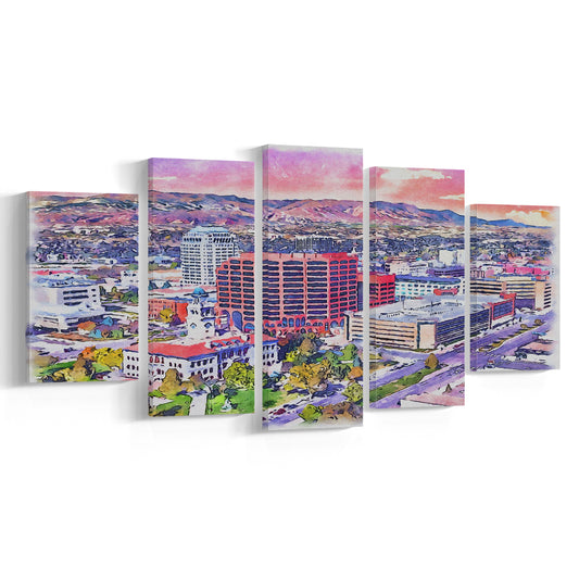 Colorado Springs Watercolor, Colorado Springs Colorado, Sport Art, Mixed 5 Panel, Canvas Print Wall Art