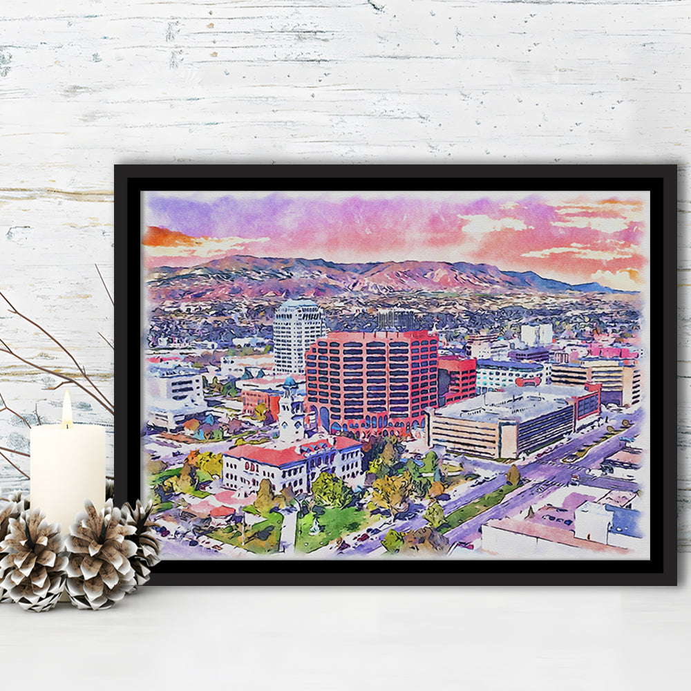 Colorado Springs Watercolor, Colorado Springs Colorado, Sport Gift Art, Framed Canvas Print Wall Art