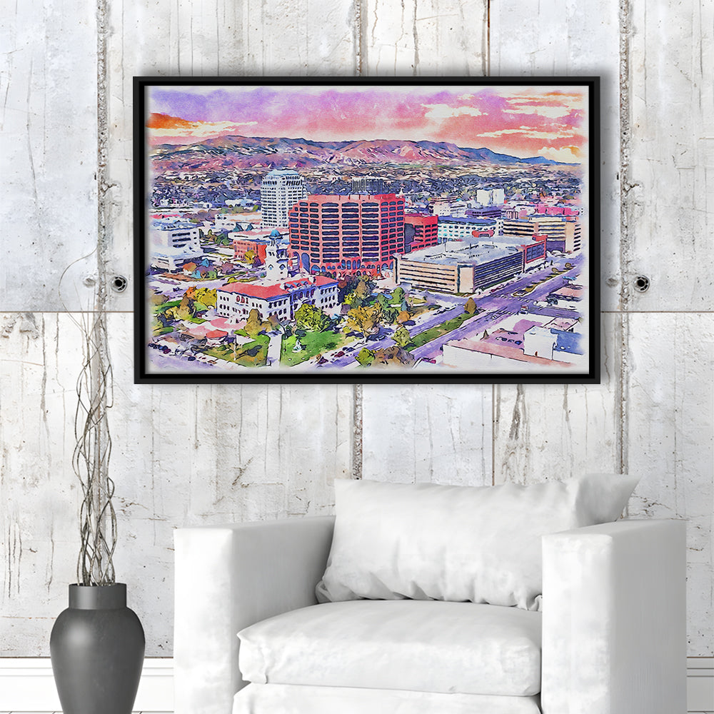 Colorado Springs Watercolor, Colorado Springs Colorado, Sport Gift Art, Framed Canvas Print Wall Art