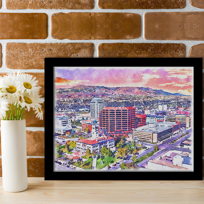 Colorado Springs Watercolor, Colorado Springs Colorado, Sport Gift Art, Framed Art Print Wall Decor