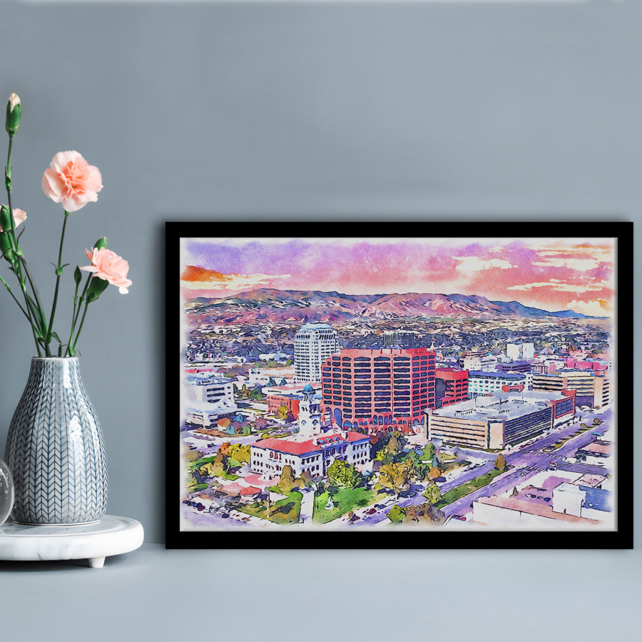 Colorado Springs Watercolor, Colorado Springs Colorado, Sport Gift Art, Framed Art Print Wall Decor