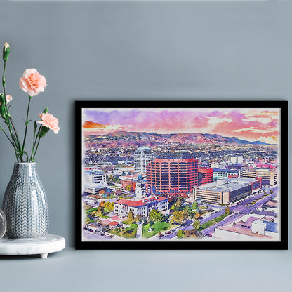 Colorado Springs Watercolor, Colorado Springs Colorado, Sport Gift Art, Framed Art Print Wall Decor