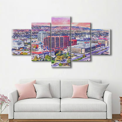 Colorado Springs Watercolor, Colorado Springs Colorado, Sport Art, Mixed 5 Panel, Canvas Print Wall Art