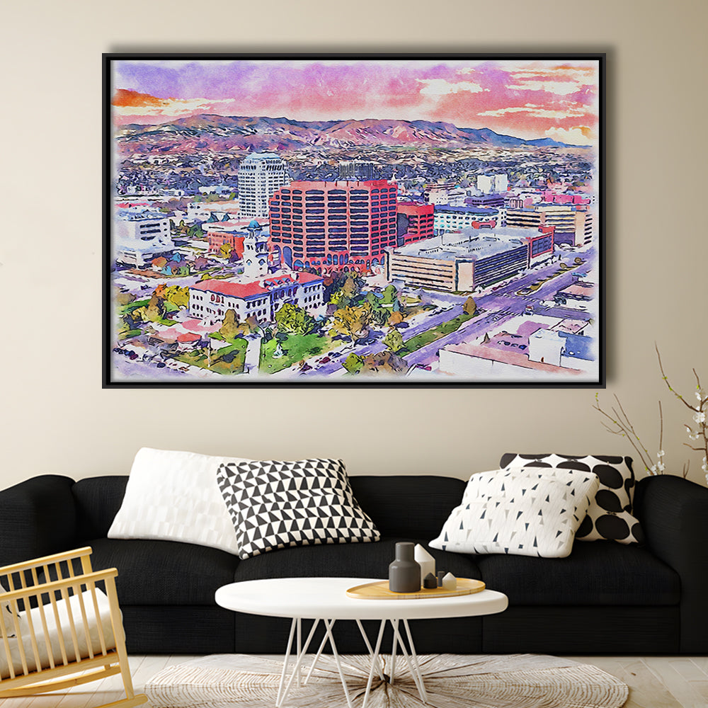 Colorado Springs Watercolor, Colorado Springs Colorado, Sport Gift Art, Framed Canvas Print Wall Art