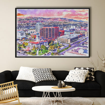 Colorado Springs Watercolor, Colorado Springs Colorado, Sport Gift Art, Framed Canvas Print Wall Art