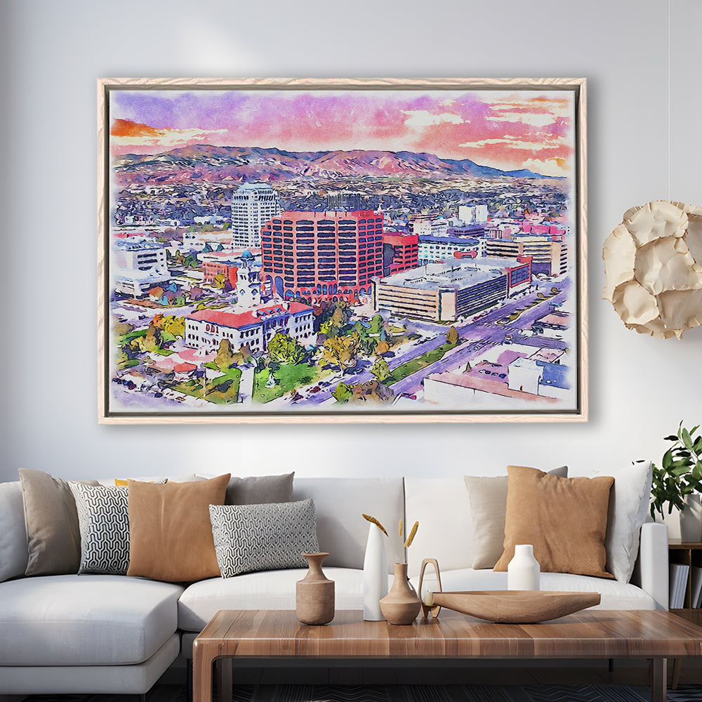 Colorado Springs Watercolor, Colorado Springs Colorado, Sport Gift Art, Framed Canvas Print Wall Art