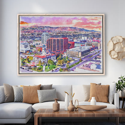 Colorado Springs Watercolor, Colorado Springs Colorado, Sport Gift Art, Framed Canvas Print Wall Art