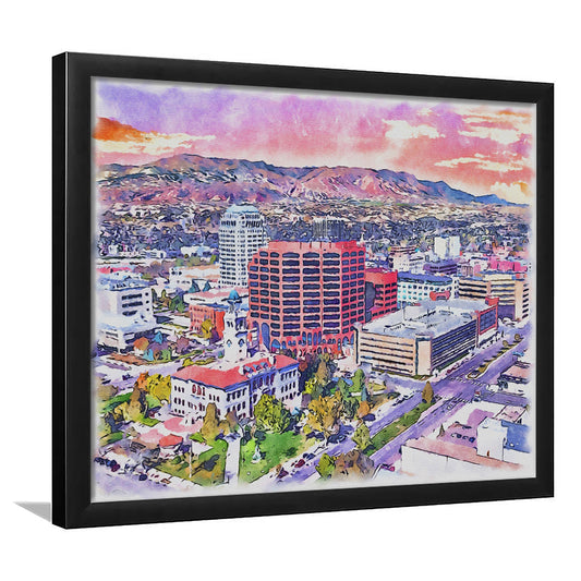 Colorado Springs Watercolor, Colorado Springs Colorado, Sport Gift Art, Framed Art Print Wall Decor