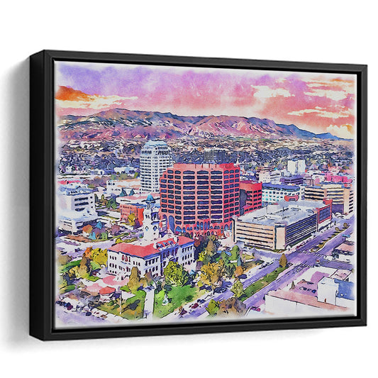 Colorado Springs Watercolor, Colorado Springs Colorado, Sport Gift Art, Framed Canvas Print Wall Art