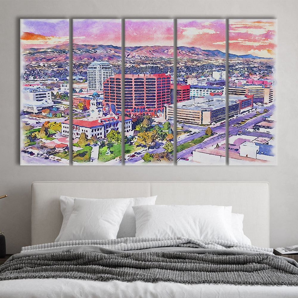 Colorado Springs Watercolor, Colorado Springs Colorado, Sport Art, Extra Large Canvas Print Wall Art
