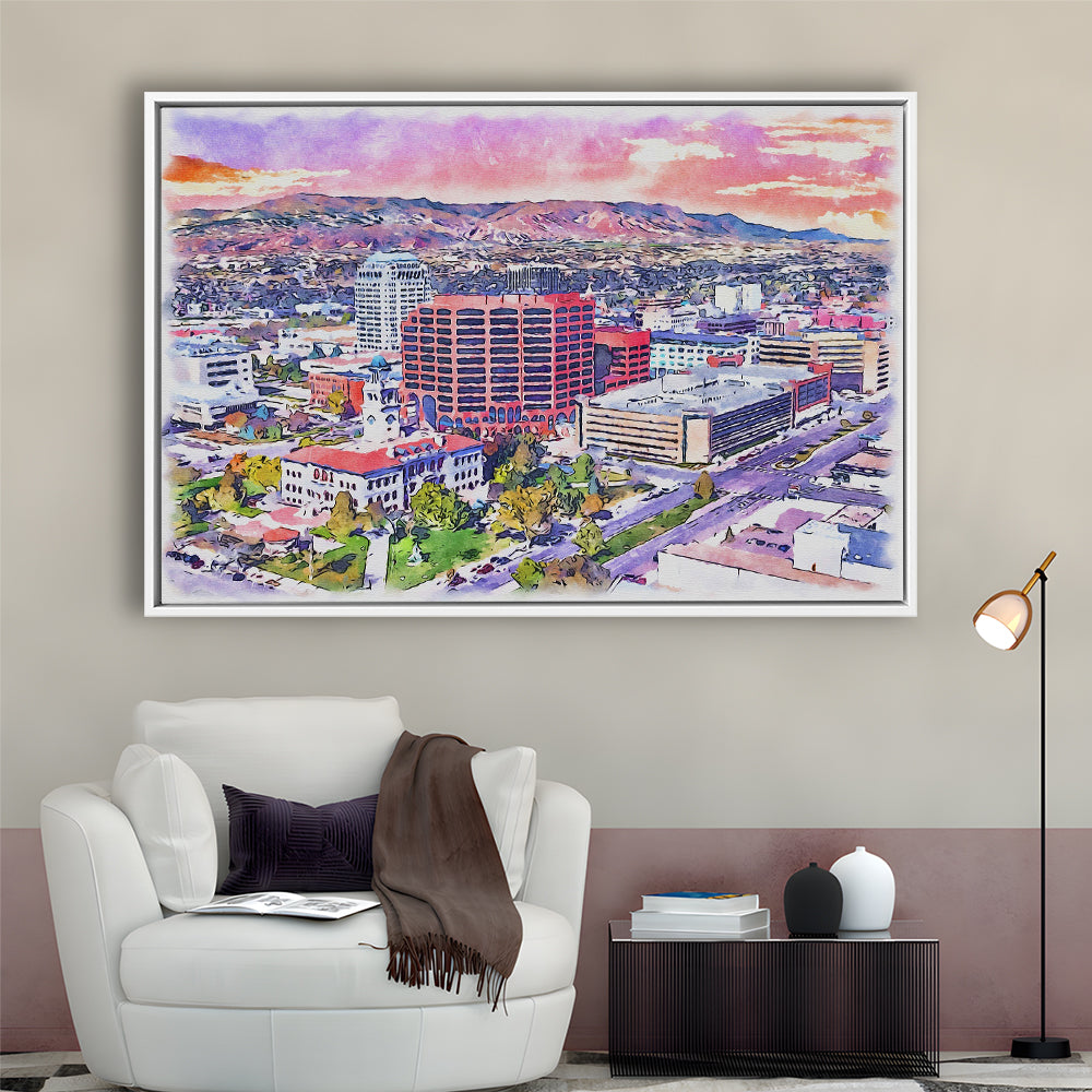 Colorado Springs Watercolor, Colorado Springs Colorado, Sport Gift Art, Framed Canvas Print Wall Art