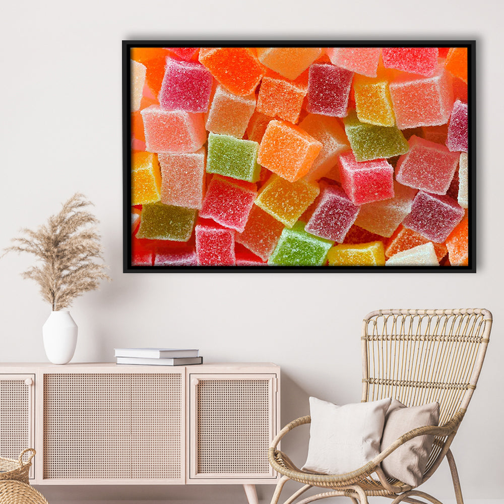 Colorful Candy And Jelly Sweet Close Up Large Canvas Print, Framed Cavas Print, Floating Frame