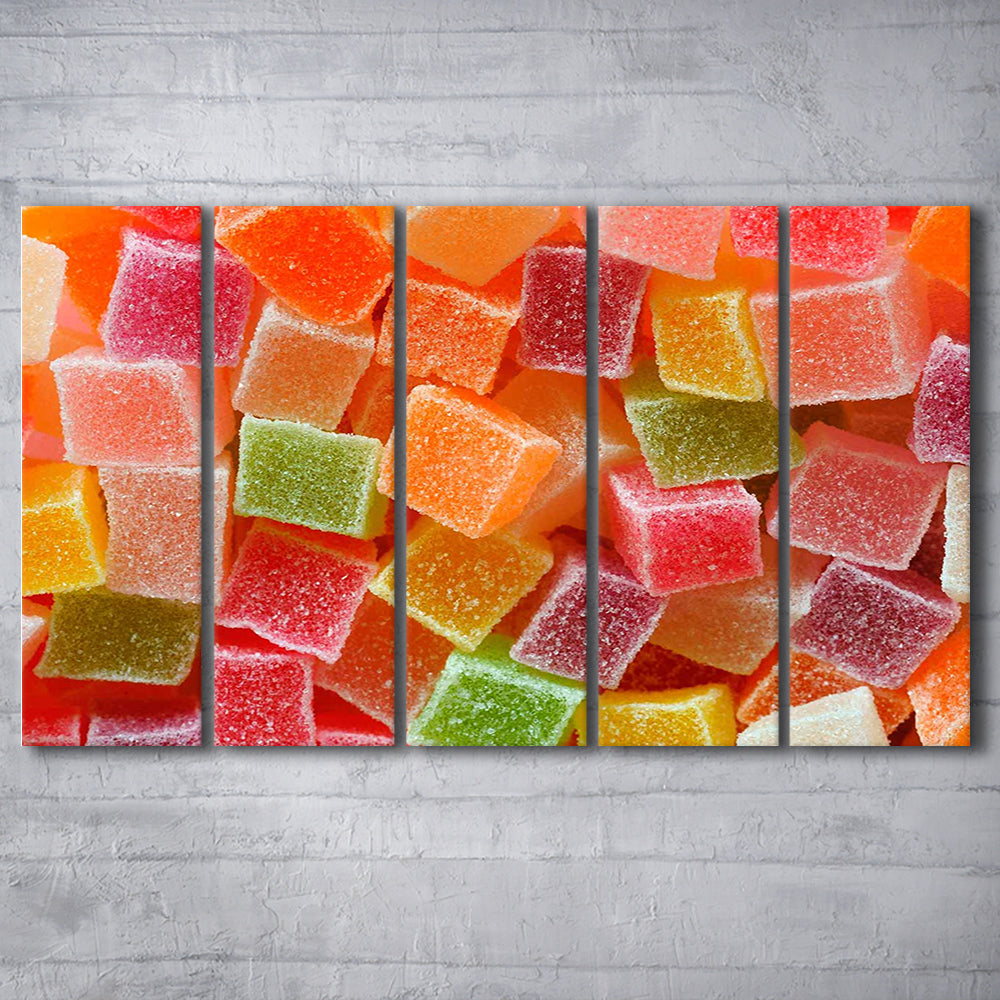 Colorful Candy and Jelly Sweet Close Up Large Canvas Print, 5 Piece B Extra Large Cavas Print Wall Art Decor