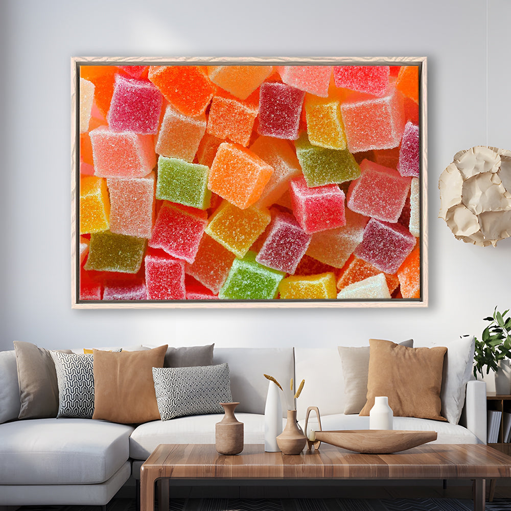 Colorful Candy And Jelly Sweet Close Up Large Canvas Print, Framed Cavas Print, Floating Frame