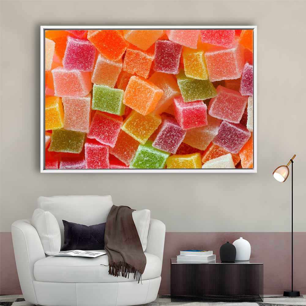 Colorful Candy And Jelly Sweet Close Up Large Canvas Print, Framed Cavas Print, Floating Frame