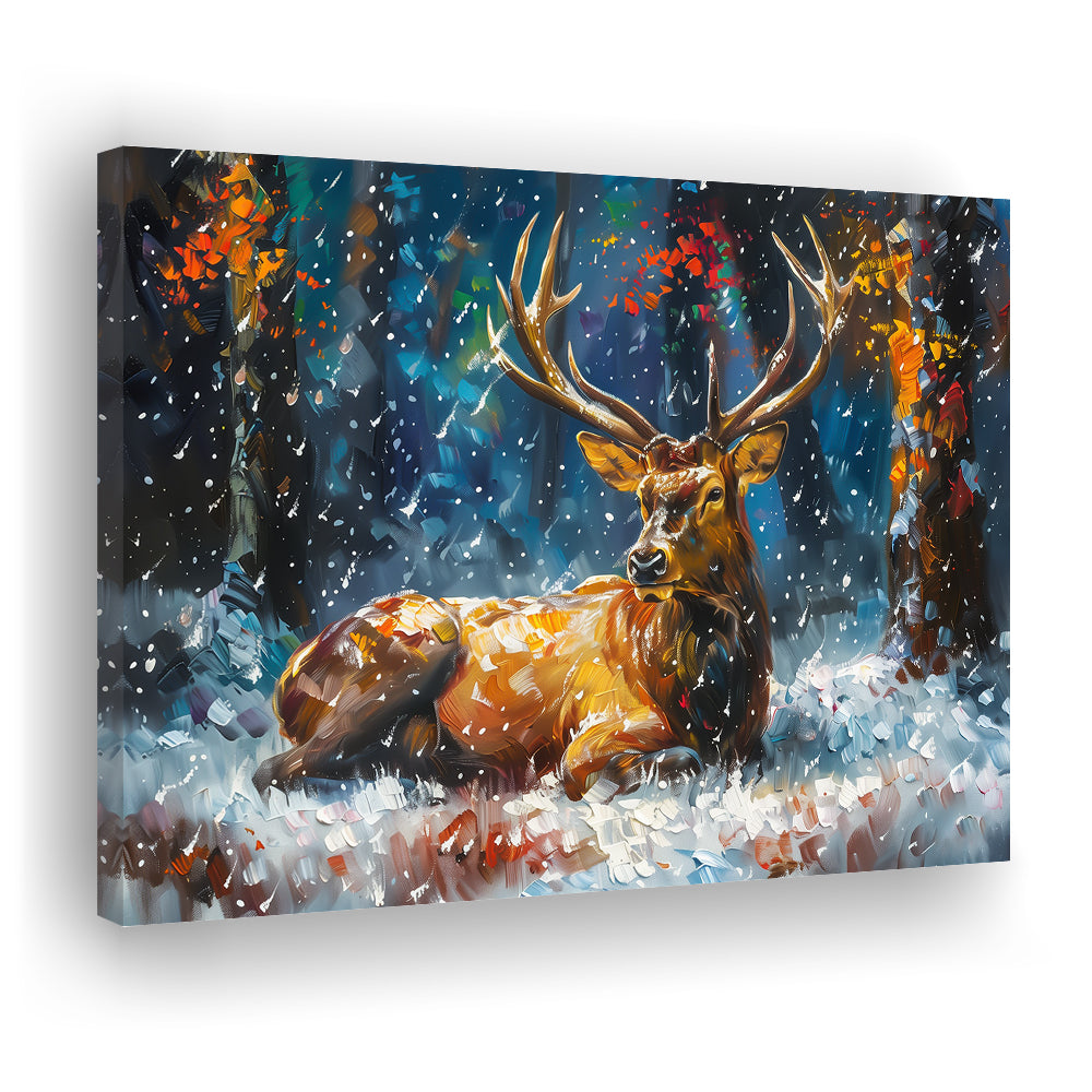 Colorful Elk And White Snow, Canvas Art Decor Print, Painting Art, Canvas Print Wall Art Home Decor