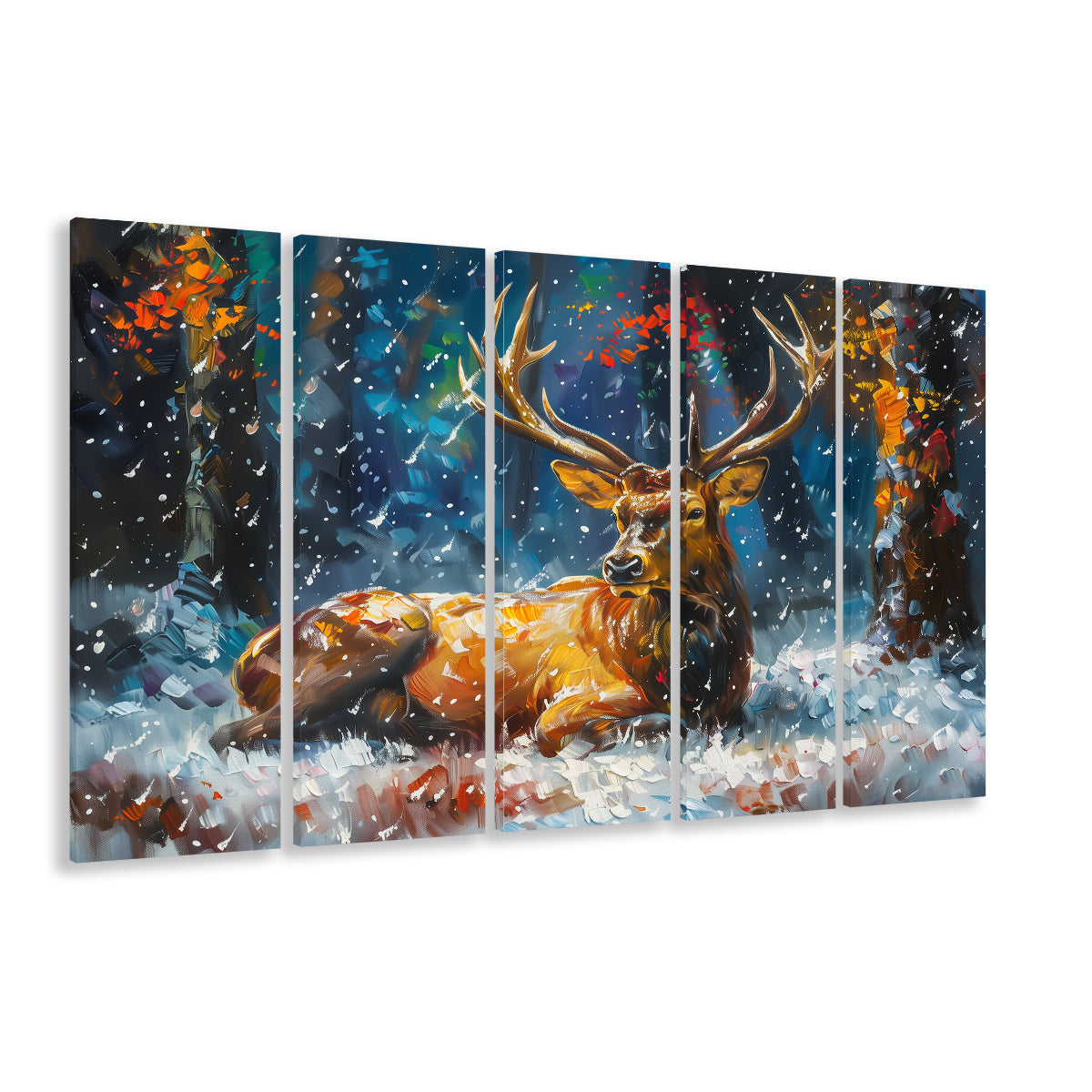 Colorful Elk And White Snow, Canvas Art Print, Painting Art, Multi Panels Canvas Print Wall Art