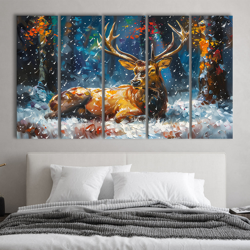 Colorful Elk And White Snow, Canvas Art Print, Painting Art, Multi Panels Canvas Print Wall Art