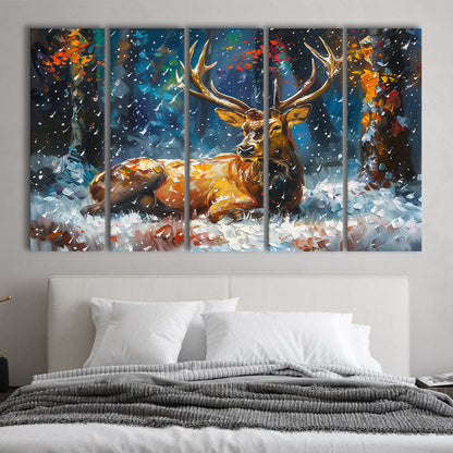 Colorful Elk And White Snow, Canvas Art Print, Painting Art, Multi Panels Canvas Print Wall Art