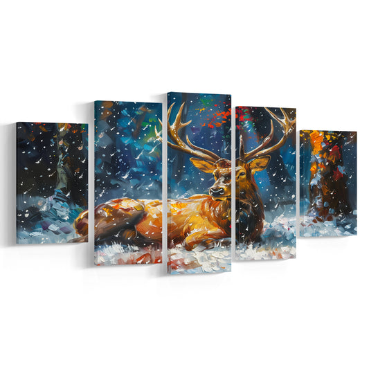 Colorful Elk And White Snow, Canvas Art Decor Print, Painting Art, Mixed Panels Canvas Print Wall Art