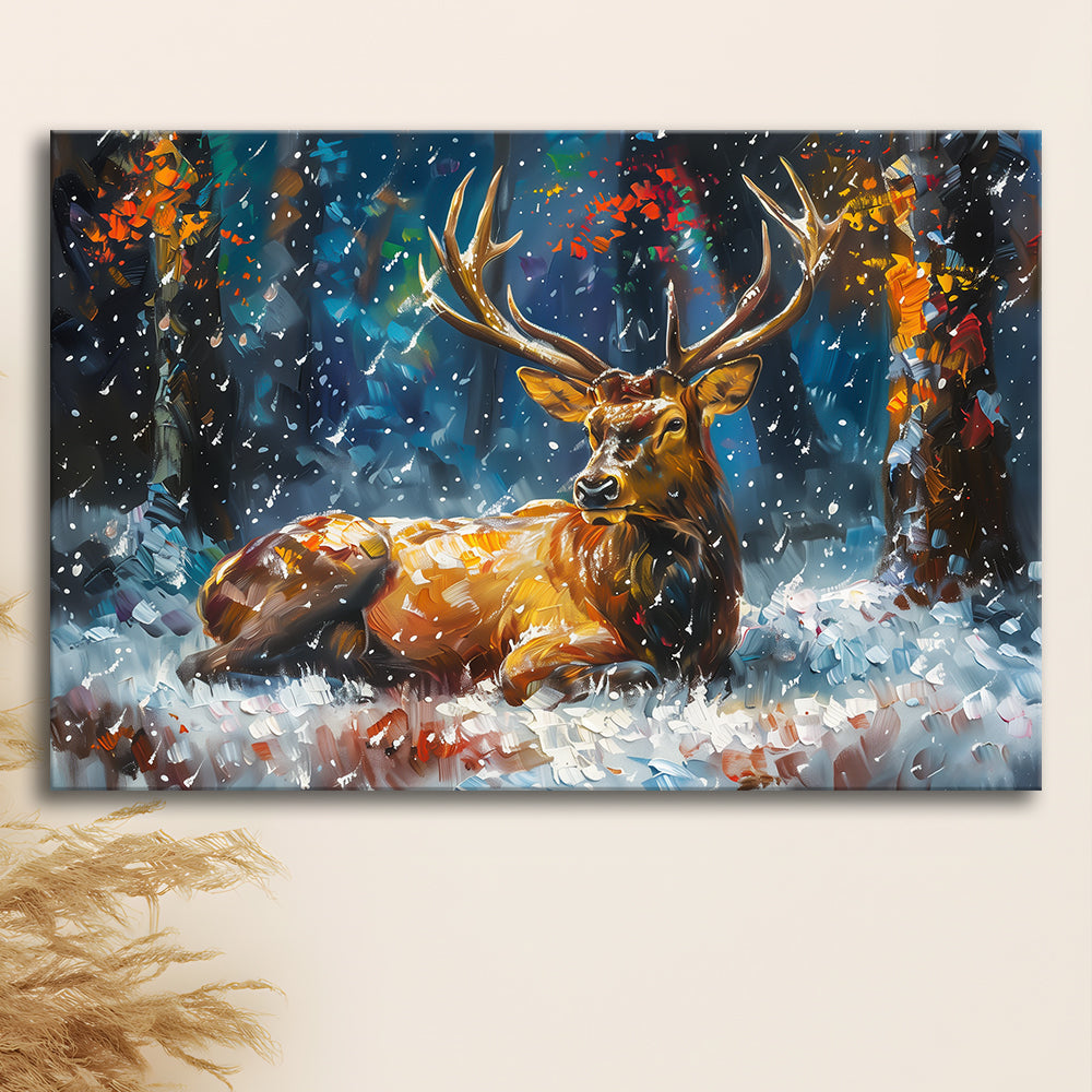 Colorful Elk And White Snow, Canvas Art Decor Print, Painting Art, Canvas Print Wall Art Home Decor