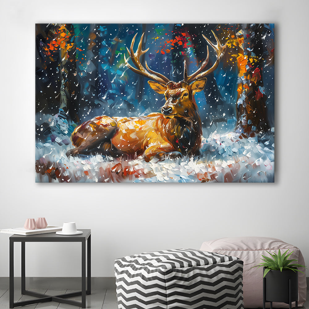 Colorful Elk And White Snow, Canvas Art Decor Print, Painting Art, Canvas Print Wall Art Home Decor