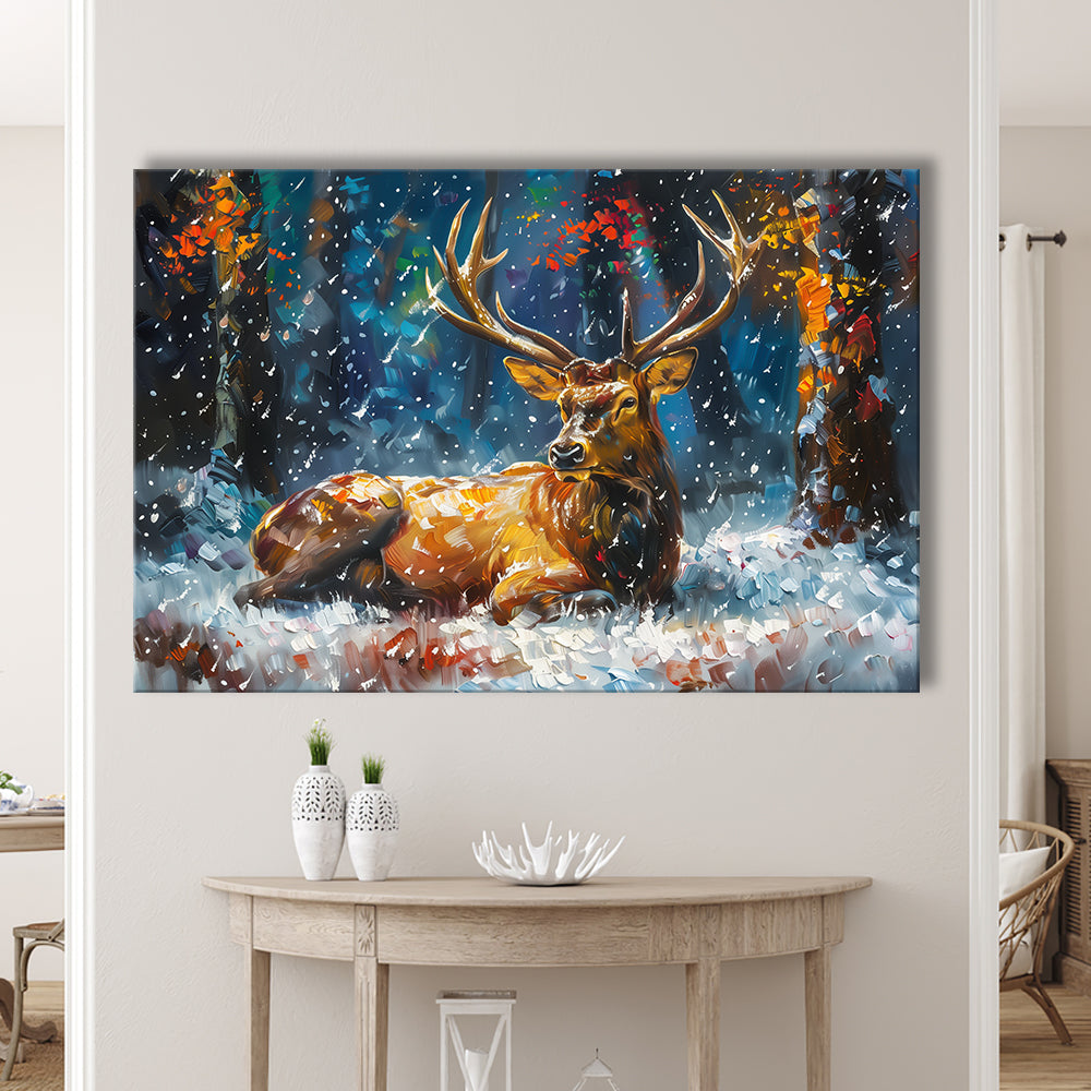 Colorful Elk And White Snow, Canvas Art Decor Print, Painting Art, Canvas Print Wall Art Home Decor