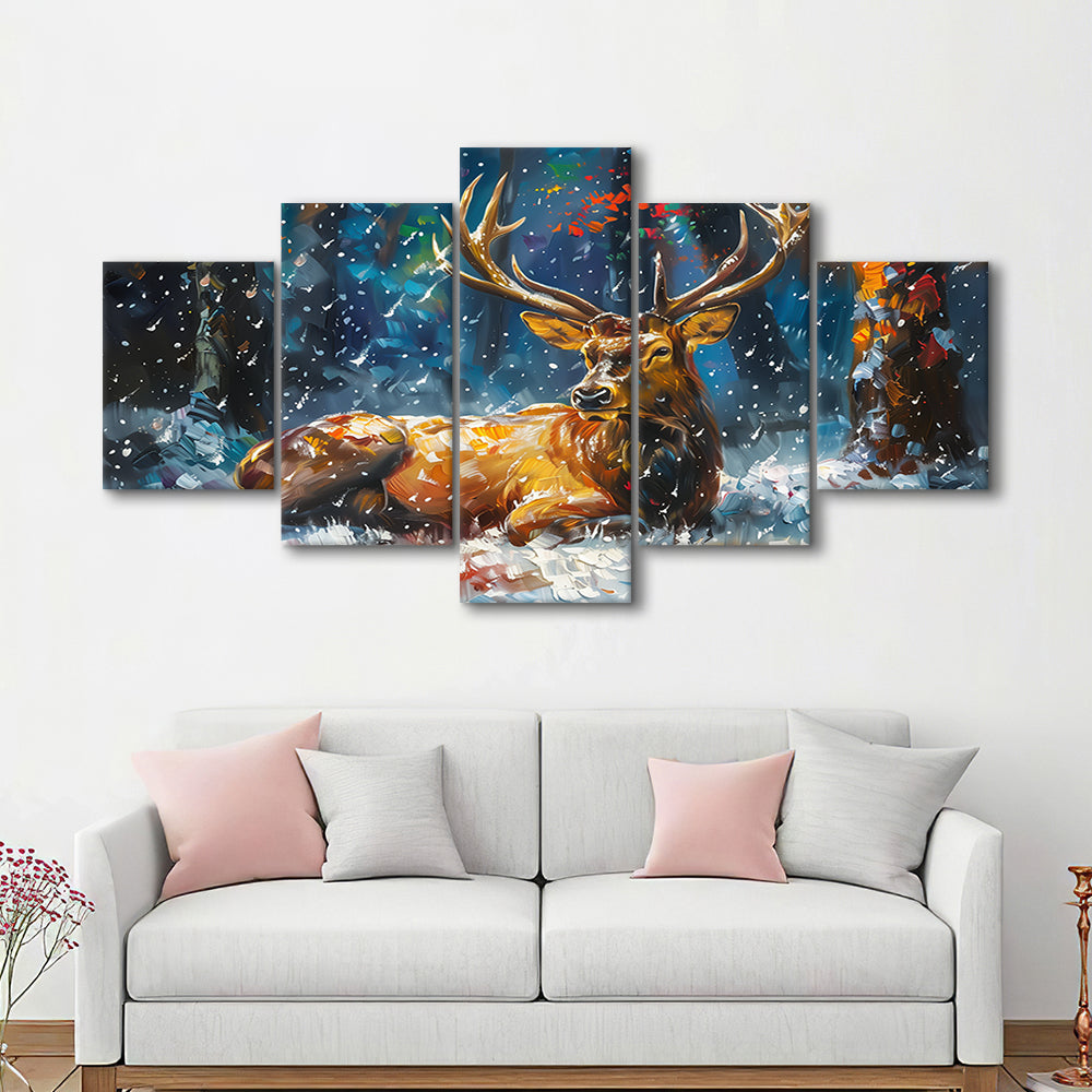 Colorful Elk And White Snow, Canvas Art Decor Print, Painting Art, Mixed Panels Canvas Print Wall Art
