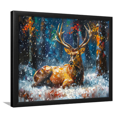 Colorful Elk And White Snow, Framed  Print, Painting Art, Framed Art Print Wall Decor, Framed Picture