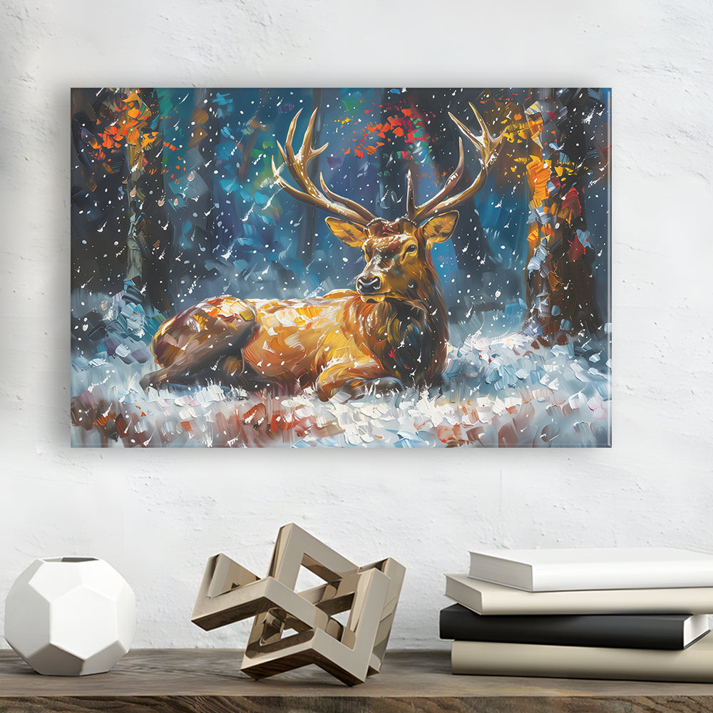 Colorful Elk And White Snow, Canvas Art Decor Print, Painting Art, Canvas Print Wall Art Home Decor
