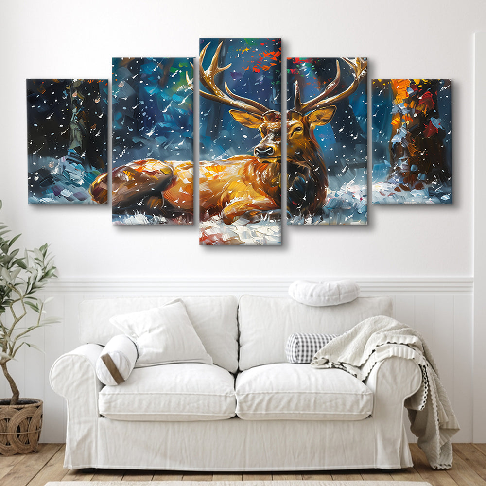 Colorful Elk And White Snow, Canvas Art Decor Print, Painting Art, Mixed Panels Canvas Print Wall Art