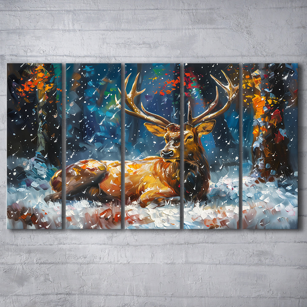 Colorful Elk And White Snow, Canvas Art Print, Painting Art, Multi Panels Canvas Print Wall Art