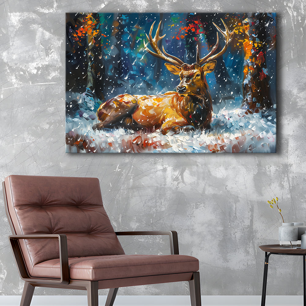 Colorful Elk And White Snow, Canvas Art Decor Print, Painting Art, Canvas Print Wall Art Home Decor
