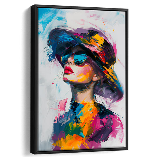Colorful Fashion Girl Portrait, Floating Framed Canvas Art Print,, Framed Canvas Prints Wall Art