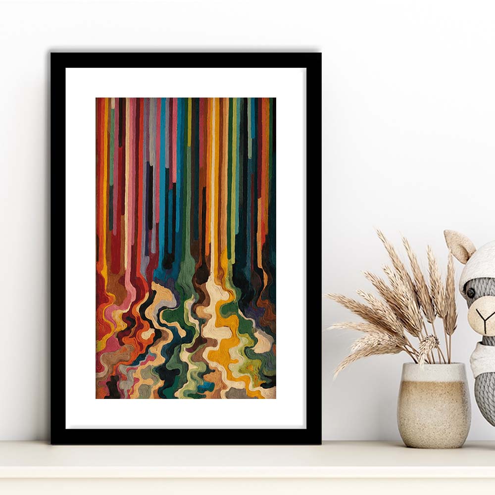 Colorful Flow Art  Vivid Depth Wall Art Print, Framed Art Print, White Border