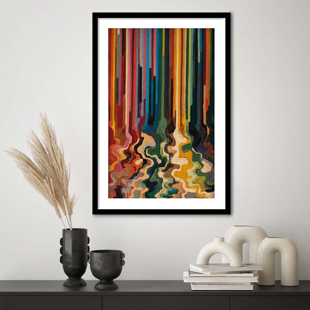 Colorful Flow Art  Vivid Depth Wall Art Print, Framed Art Print, White Border
