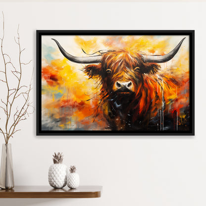 Colorful Highland Cow Long Horn Oil Painting, Framed Canvas Painting, Framed Canvas Prints Wall Art Decor