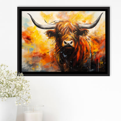 Colorful Highland Cow Long Horn Oil Painting, Framed Canvas Painting, Framed Canvas Prints Wall Art Decor