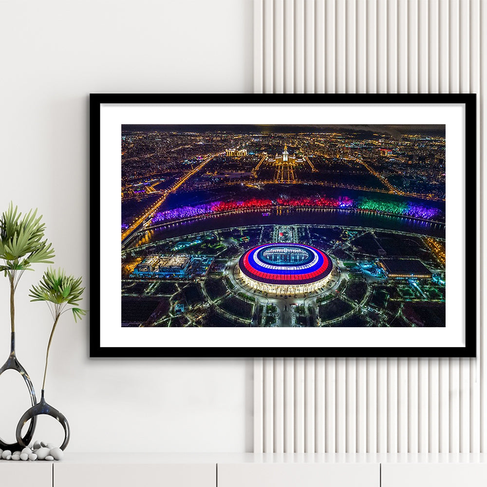 Colorful Luzhniki Stadium, Stadium Canvas, Sport Art, Gift for him, White Border Framed Art Print Wall Decor