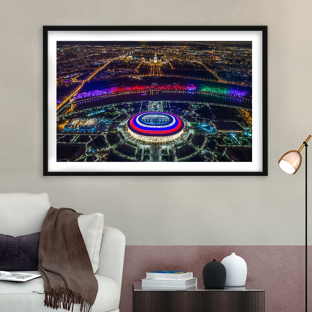 Colorful Luzhniki Stadium, Stadium Canvas, Sport Art, Gift for him, White Border Framed Art Print Wall Decor