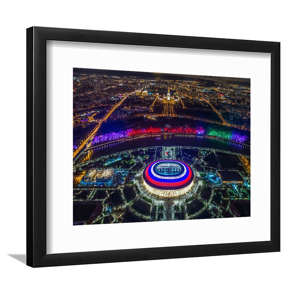 Colorful Luzhniki Stadium, Stadium Canvas, Sport Art, Gift for him, White Border Framed Art Print Wall Decor