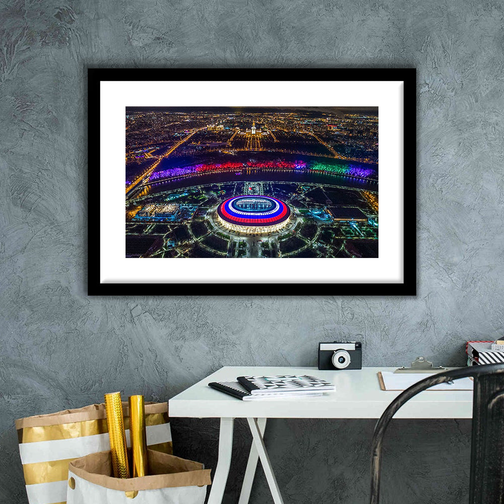 Colorful Luzhniki Stadium, Stadium Canvas, Sport Art, Gift for him, White Border Framed Art Print Wall Decor