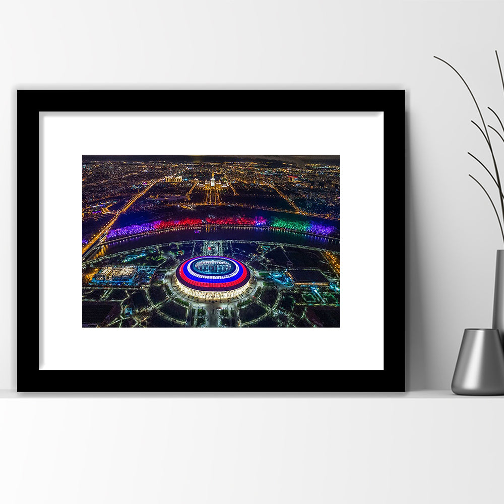 Colorful Luzhniki Stadium, Stadium Canvas, Sport Art, Gift for him, White Border Framed Art Print Wall Decor